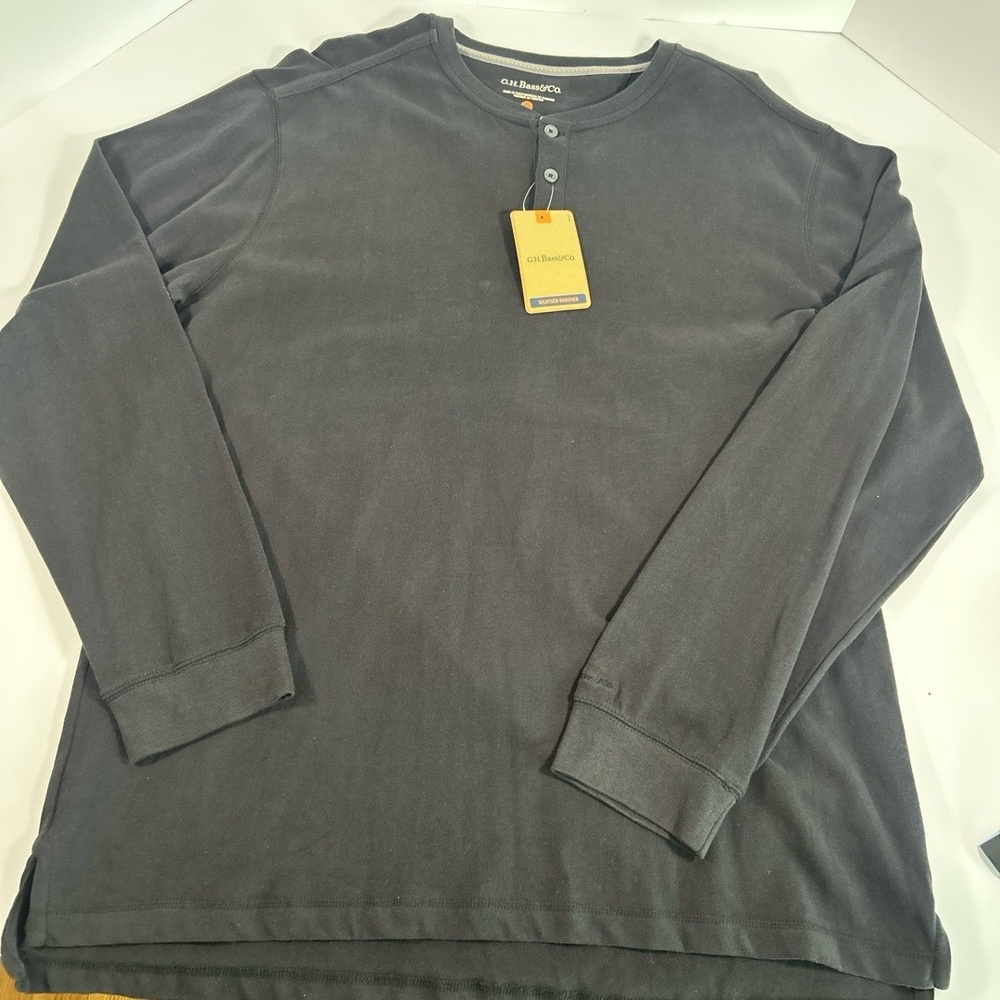 NWT‎ GH Bass Co Mens XL Black Weather Washed Henley Button Placket Cozy